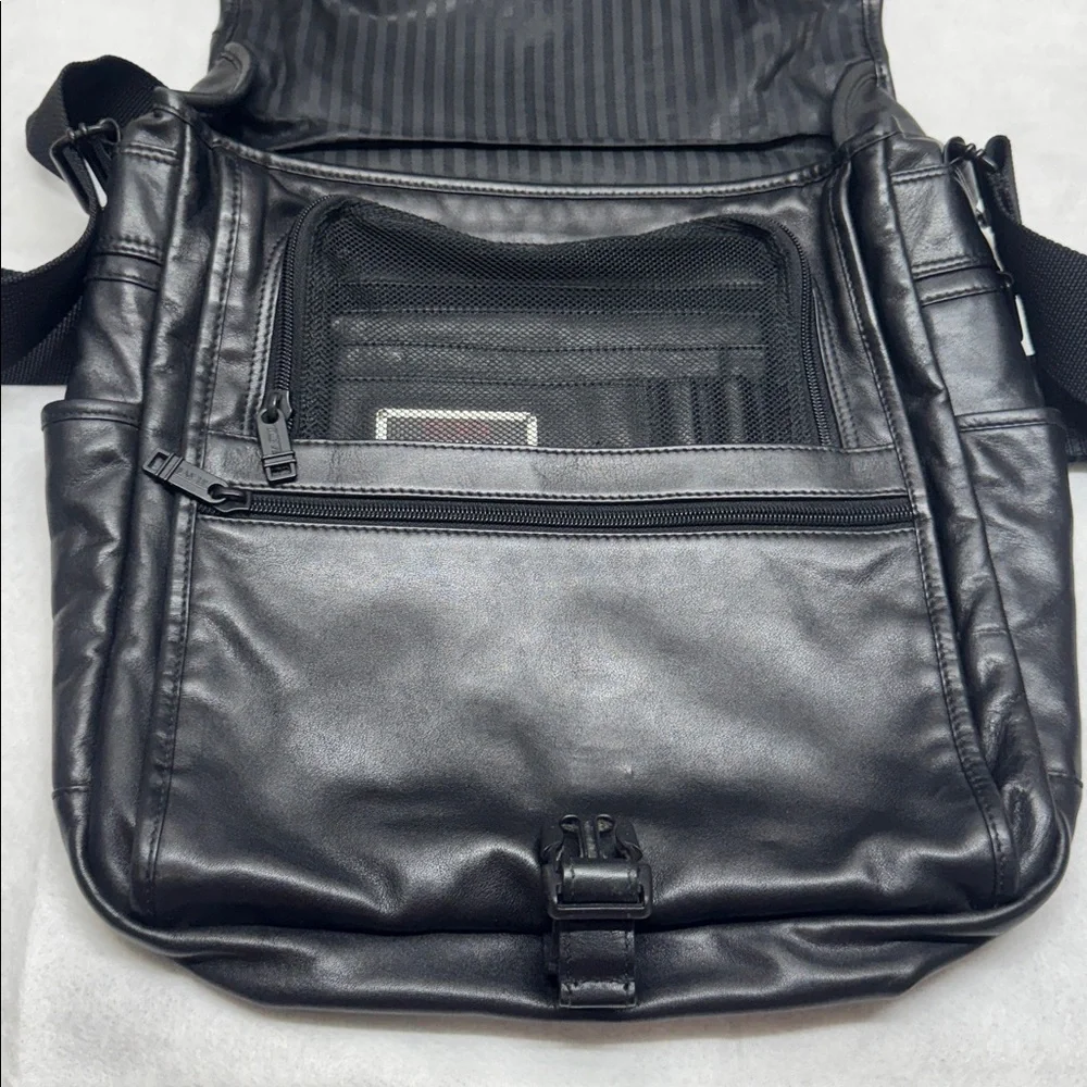 Tumi Black Leather Messenger Bag
